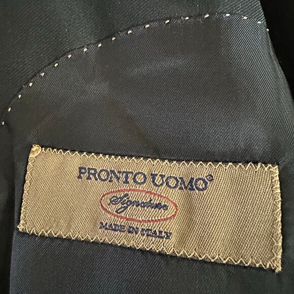 Pronto Uomo Men 44L Blazer Sport Coat Black Italy Super 120s Lanifico Rodina - Picture 9 of 11